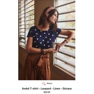 Sezane Andre Linen T-Shirt in Navy Polka Dot
